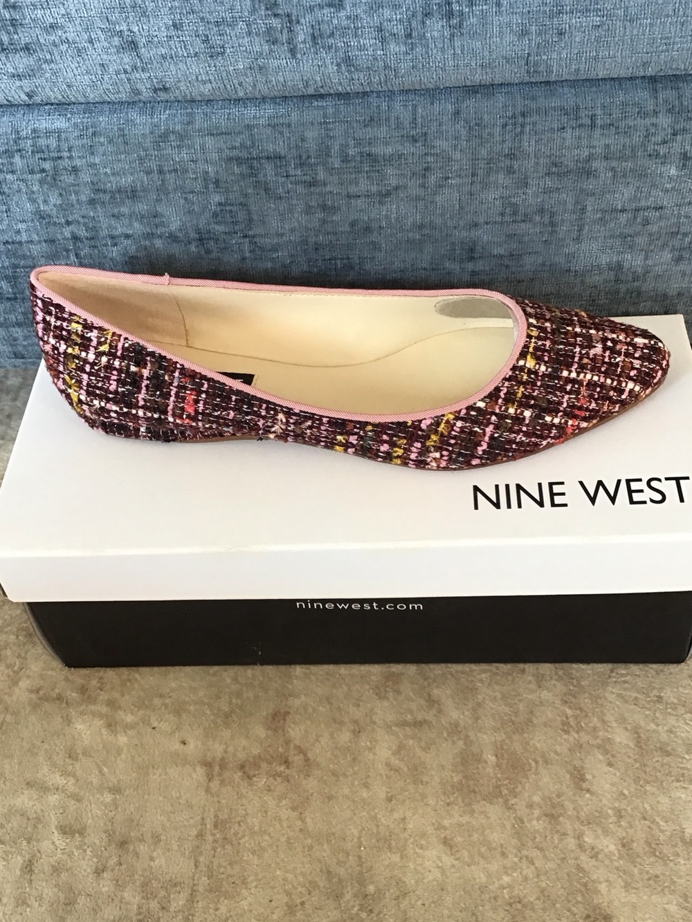 Nine West Speakup Pink Tweed Pointed Ballet Flat with Multicolor Threads